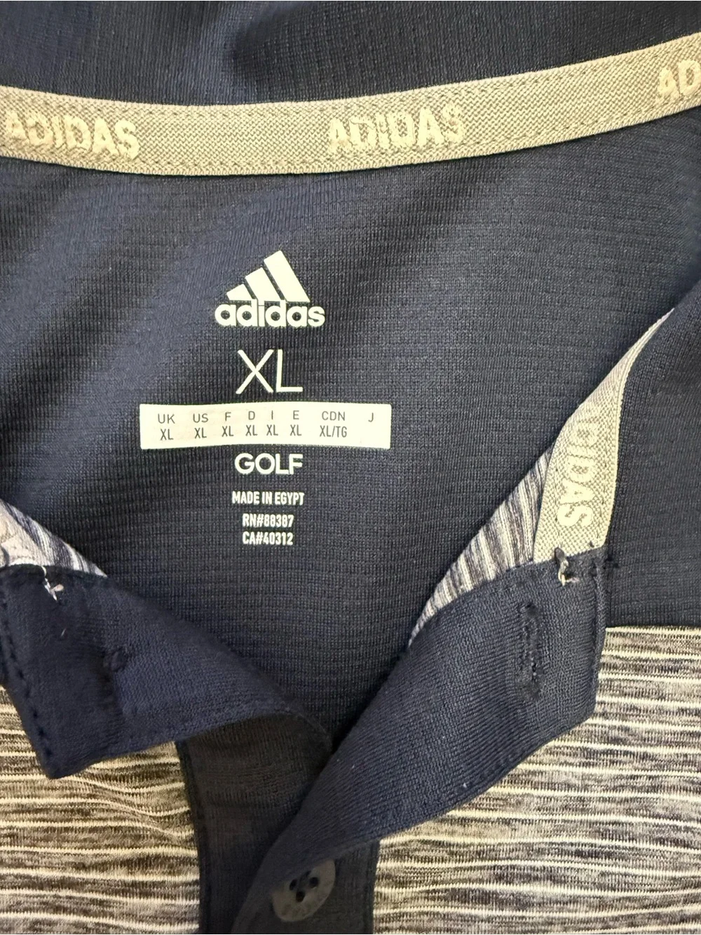 adidas Men’s Navy and Gray Striped Polo